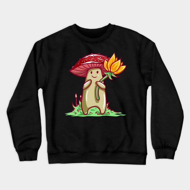 Mushie Gift - Cartoon Cute Mushroom Character Drawing Illustration Crewneck Sweatshirt by Manfish Inc.